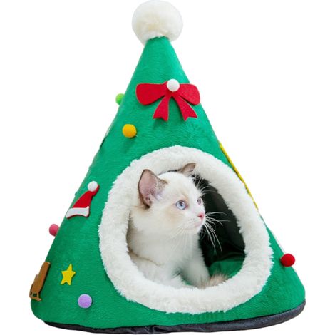 Niche douillette pour chat fermée - Panier pour chien lavable - Maison d'hiver chaude pour animaux de compagnie (1/5)