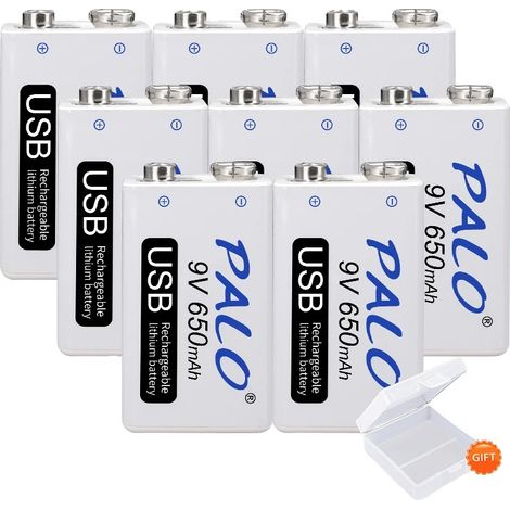 Batería recargable de 9 V de iones de litio, carga USB, paquete de 8 baterías de 9 V. (1/2)