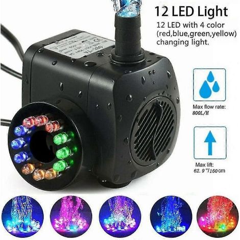 Online Store - Pompe à fontaine 15 W 800 l/h, pompe pour bassin, jeux d'eau, pompe de jardin, avec 12 LED (1/5)