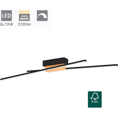 [NEUWERTIG] B-Ware Eglo Led Deckenleuchte Panagria Deckenlampe Deckenlicht Schwarz Mit Holzdetail (1/5)