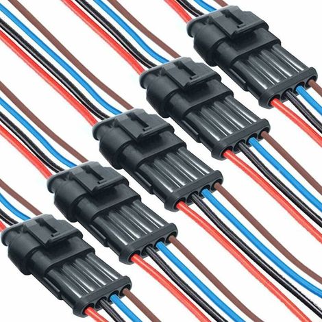 royaluxe -Connect Electrique Moto.connect de câble Automobile à 4 Pin. Voiture Fiche Etanche avec Fil 16 AWG. pourpour Moto Scooter Auto Truck Marine Fil Harnais Sockets(5 Pack) (1/5)