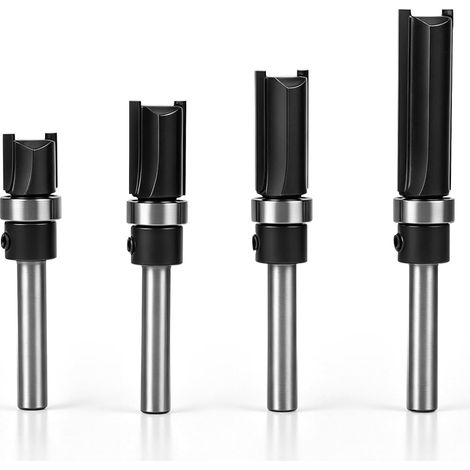 4 Pieces Router Copy Mill with 6mm Shank Flush Mill with Starter Ring on Top Black Useful Length 0.5/0.787/0.984/38mm for Wood Cutting (1/5)