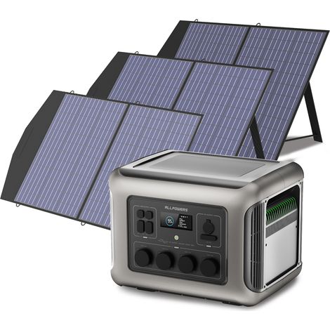 ALLPOWERS R2500 V2 Station Électrique Portable avec 3 x Panneau Solaire Pliables de 100W, 1920Wh Batterie LFP, avec 4 Sorties CA 2500W, Fonction UPS, Générateur Solaire pour Camping, Extérieur