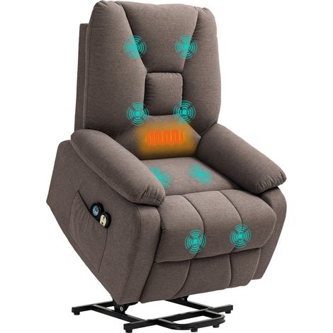 Fauteuil releveur électrique inclinable avec repose-pied et télécommande, tissu polyester aspect lin marron (1/5)