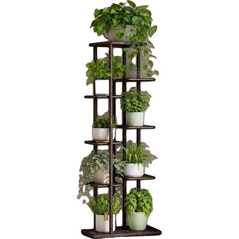 Soporte para plantas de 7 niveles, estructura metálica, dimensiones 126 cm x 41 cm x 22 cm, capacidad para 8 macetas, requiere montaje. (1/5)