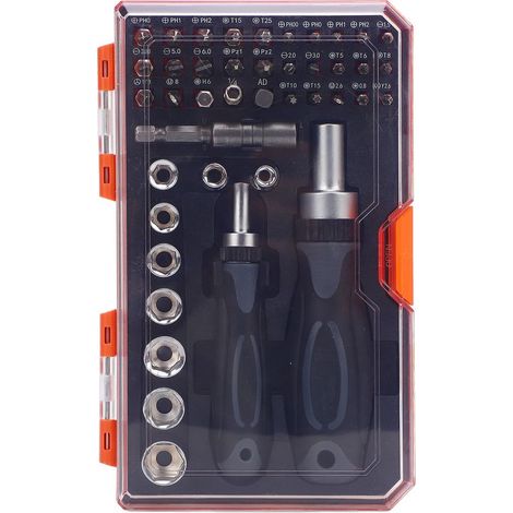 kit tournevisJeu de tournevis à cliquet 42 pièces avec étui Cr-V - Outil de réparation rotatif multifonction pour maison et auto (1/5)