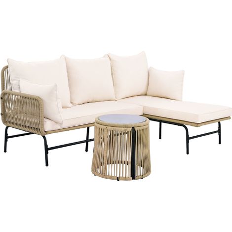 Ensemble meuble de jardin forme L avec table, beige, meuble extérieur design moderne pour terrasse et balcon (1/5)