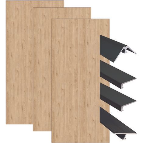 ONDEE - Kit instalación paneles murales esquina FLORA madera 200cm perfil negro (1/4)