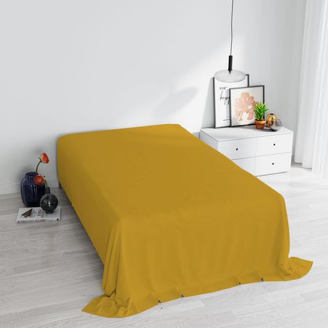 Lenzuolo Sopra MAX COLOR Singolo 150x300 cm, 100% Cotone Made in Italy – Lenzuola Letto Singolo in Tinta Unita - SENAPE (1/5)