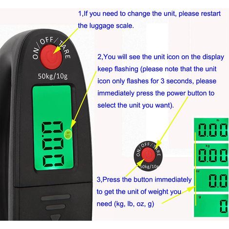 Balance postale numérique portable à suspendre pour bagages, 50 kg (110 lb), 2 piles AAA (non incluses) (Noir) (1/4)