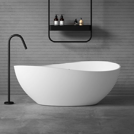 Sogood® Baignoire Îlot Ovale 160cm Blanc Mat Vicenza911 en Résine avec Bonde 160x95x60 cm (1/5)