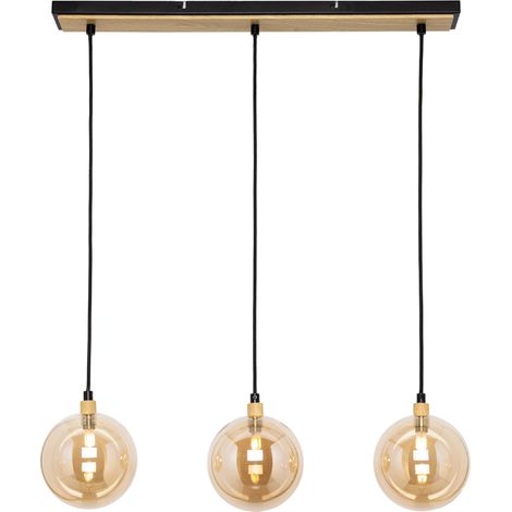 Litecraft Melior Ceiling Pendant Bar 3 Light With Champagne Tinted Glass Shades - Black