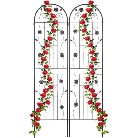 Relaxdays Garden Trellis, Set of 2, HxW 200 x 50 cm, Metal, Support for Climbing Plants, Ground Stake, Rose Frame, Black (1/5)