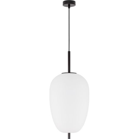 Merano Kenora 27cm Globe Suspension Plafonnier Métal Noir, Verre Opale LED E27