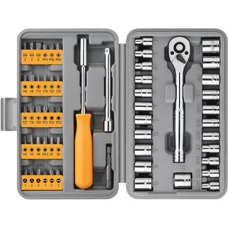 Juego de llaves de vaso métricas de 57 piezas que incluye destornillador eléctrico para tuercas, extractor y broca kit de herramientas magnético con llave de vaso métrica. (1/5)