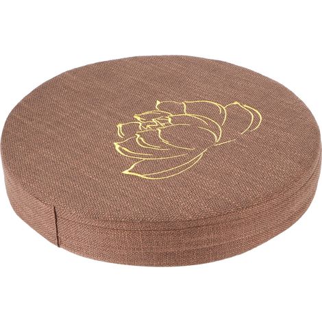 Cuscino rotondo in lino ricamato, per tatami, balconi o bovindi, fodera lavabile e sfoderabile, spesso, per meditazione, preghiera o yoga (extra large) – colore caffè, motivo loto ricamato, diametro 4