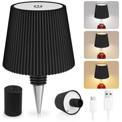 Lampe à poser bouteille sans fil – 3 modes de température – Protection IP54 – Autonomie 8-12h – Chargement USB Type-C – Lampe décorative noire
