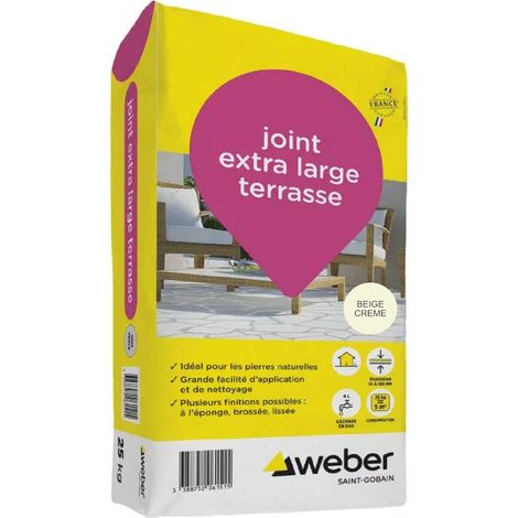Weber Saint-Gobain Joint extra large pour terrasses beige crème 25 kg - idéal dallages , pierres naturelles