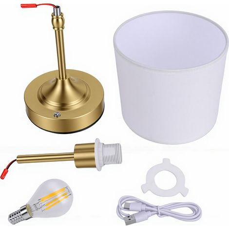 Lampe de table sans fil avec batterie rechargeable de 5 200 mAh, abat-jour en tissu vintage, ampoule amovible, contrôle tactile, intensité variable, LED pour bureau, lumière chaude dorée C1 (1/5)