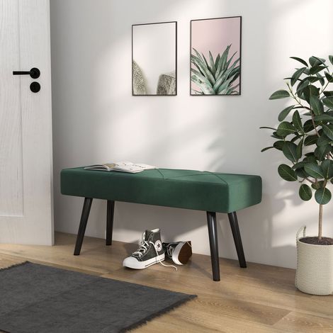 Banc rembourré bout de lit en tissu aspect velours vert, assise 100 x 36 x 45 cm, pieds en acier, charge 120 kg CHICFURN (1/5)