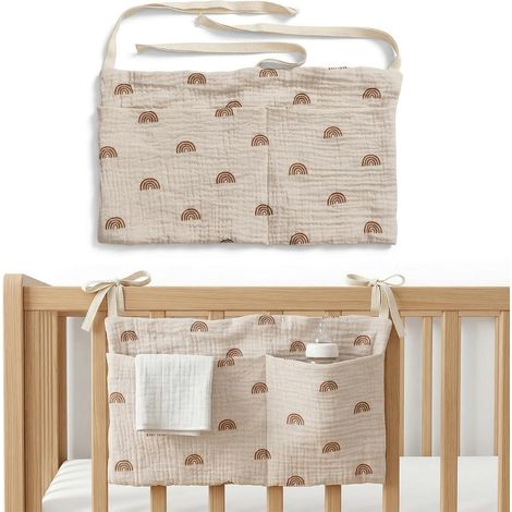 Organisateur de Lit Suspendu à Motif Arc-en-Ciel Gris - Poche de Rangement Pratique pour Lit Bébé, Lit Superposé et Dortoir - Sac de Chevet pour Livres, Jouets et Couches (1/5)