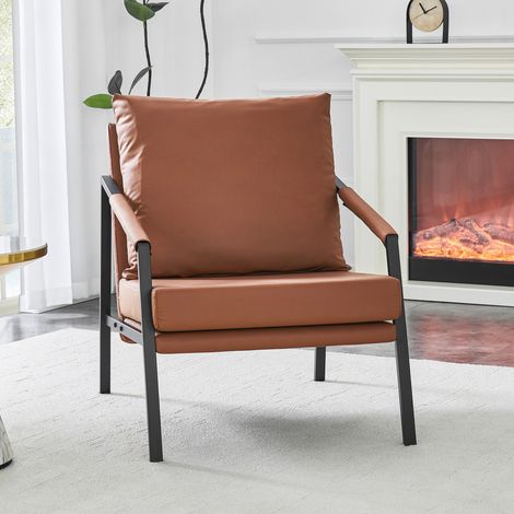 Fauteuil en similicuir rembourré, cadre métallique noir, marron HAVRYA (1/5)