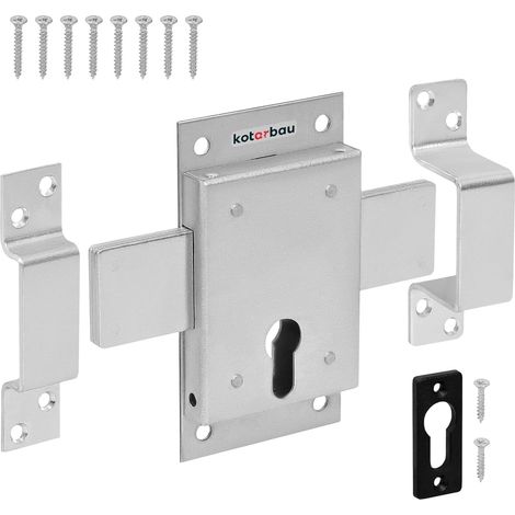 KOTARBAU Serrure à verrou et palastre 160 mm Pour cylindre profilé Serrure à palastre Serrure à visser Verrou supplémentaire pour porte/garage Serrure galvanisée (1/5)