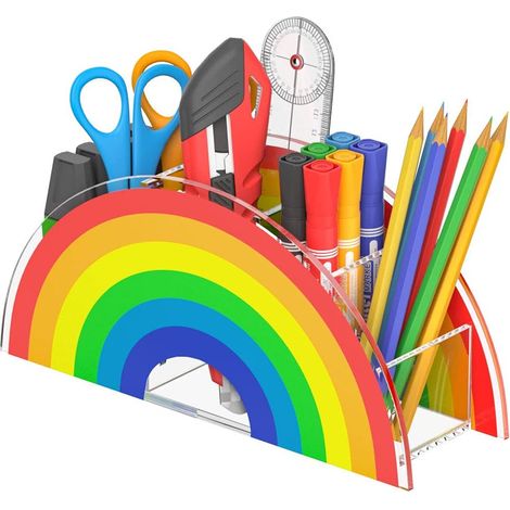 portalápices, 5 compartimentos, acrílico, colores brillantes, organizador para oficina, escuela, hogar. (1/5)