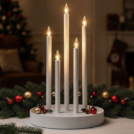 Bougeoir LED, chandelier de Noël à 5 branches, blanc, acier, H 46 cm (1/5)