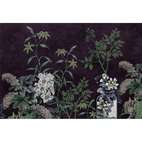 Papier peint panoramique fleuri sur fond noir Tapisserie panoramique tendance à motif floral Papier peint panoramique jungle pour salle de bain (1/2)