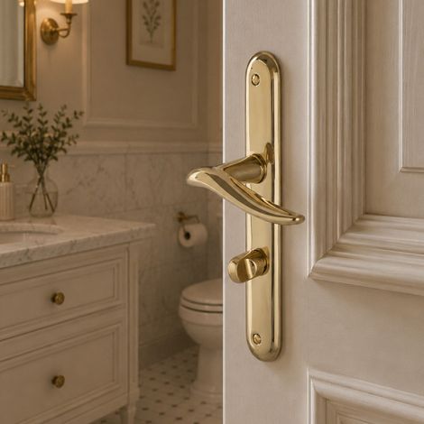 Ouvre&Déco – Poignée de porte intérieure design en laiton poli HIGH COAT sur plaque Conda/Déconda entraxe 195 mm, MARISA