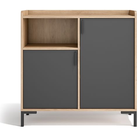 HERDASA, Mueble aparador en melamina con 2 puertas, Dover, roble claro-grafito