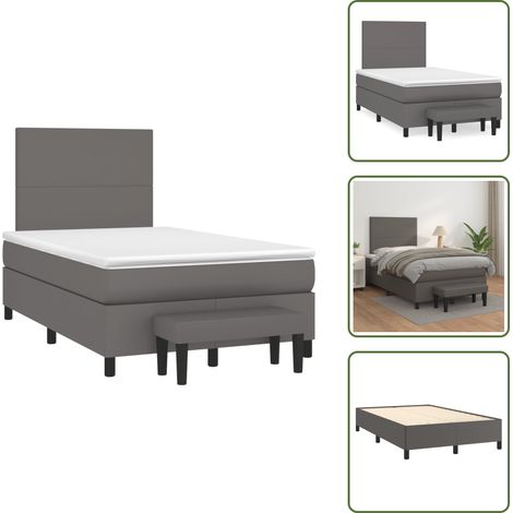Letto con molle insacchettate - vidaXL Giroletto a Molle con Materasso Grigio 120x190 cm in Similpelle - Letto con similpelle