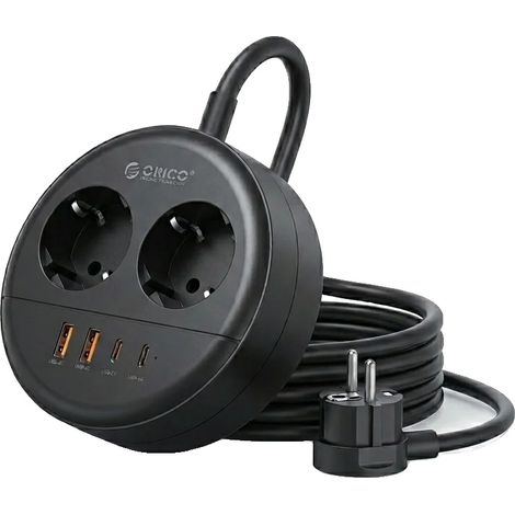 Multiprise, Chargement USB PD, Protection contre les surtensions, 3M 2A2U2C Noir (1/2)
