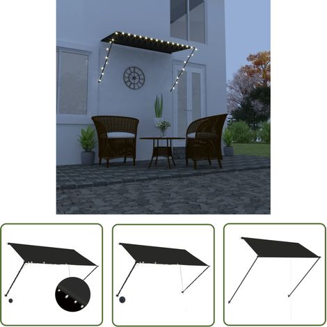 The Living Store Auvent rétractable avec LED 250x150 cm Anthracite - Auvent Retractable - Stores Exterieurs - Parasol - Ombre - Protection Solaire (1/5)