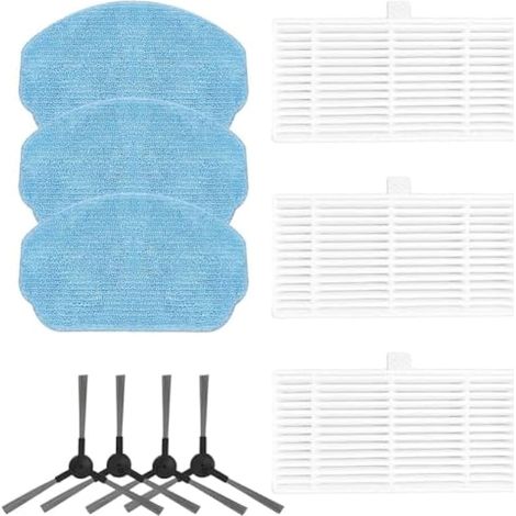 Lot de 10 kits de filtres latéraux principaux compatibles avec aspirateur robot Nedis Wifivcb01, 4 brosses latérales, 3 filtres à air haute efficacité et 3 tampons de balai (1/5)