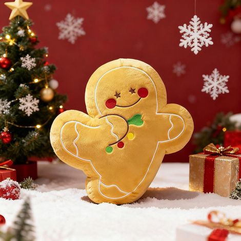 Cuscino natalizio a forma di omino di pan di zenzero danzante - Imbottitura in cotone + stile cartoon - Cuscino decorativo natalizio / Personaggio giocattolo / Decorazione per feste (1/3)