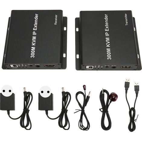 S'agit-il d'un prolongateur de câble réseau KVM HDMI 300 m C'est un kit comprenant un prolongateur Ethernet HDMI 1080p, un adaptateur balun, un émetteur et un récepteur avec prise en charge infraroug (1/5)