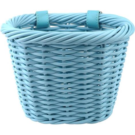 Cesta de bicicleta infantil tejida Cesta para manillar Cesta de bicicleta trenzada para niñas y niños con correa de cuero Mini cesta d,cuero,azul (1/4)