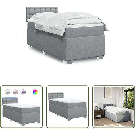vidaXL Surmatelas - Sommier à lattes de lit et matelas Gris clair 90x190 cm Tissu (1/5)
