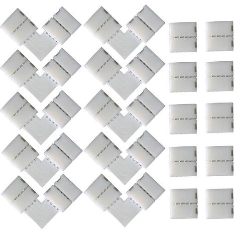 10 PCS en Forme de L Raccord d'angle de Rapide 4 Pin, 10 PCS 4 Pin LED Bande de Connecteur, pour les Strip LED SMD 5050 RGB de 10mm de large (Blanc)