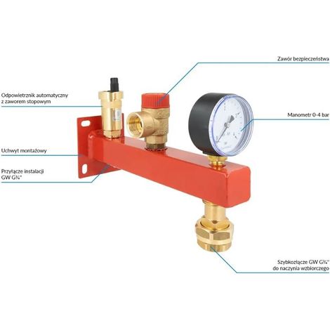 Gruppo di sicurezza BSS per l'installazione di un vaso di espansione per riscaldamento centralizzato con valvola