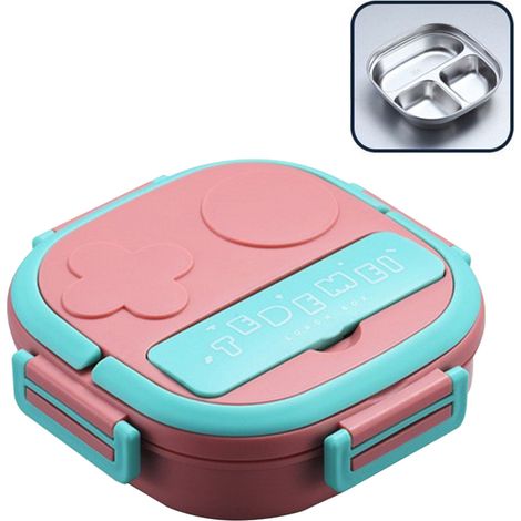 Boîte À Repas Isolée - Acier Inoxydable 304 - Double Compartiment - Chauffante Portable - Pour Enfants Et Adultes - 17 x 17 x 6 cm - 1 Pièce (1/5)
