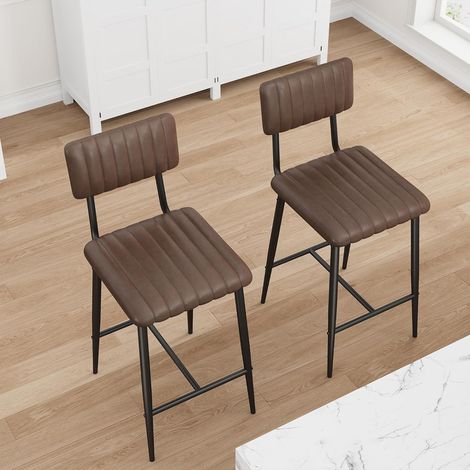 Lot de 2 Tabourets de Bar Style Industriel - Hauteur d'Assise 65 cm pour Ilot de Cuisine - Dossier et Repose-Pieds - Charge 181 kg (1/5)
