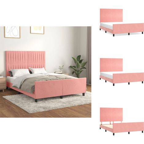 Cadre de lit sans matelas rose 140x190 cm velours - Lit Double - Chambre À Coucher - Lit Capitonné - Lit Design - Literie (1/5)