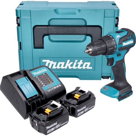 Taladro percutor a batería Makita DHP 490 SFJ 18 V 65 Nm sin escobillas + 2 baterías de 3,0 Ah + cargador + Makpac (1/5)