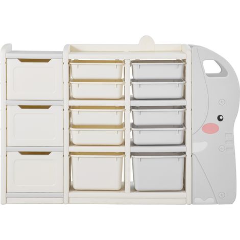 Mophorn Scaffale per Giocattoli a Forma di Elefante, Organizzatore Multifunzionale con 4 Ripiani e 10 Contenitori in Plastica Flessibile, Ideale per Camera da Letto e Aula, Grigio e Beige