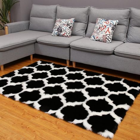 Tappeto marocchino a pelo lungo in finta pelliccia di pecora - Tappeto da pavimento per divano, camera da letto, soggiorno, cameretta dei bambini, tappeto decorativo per la casa (90 x 150 cm, griglia  (1/5)