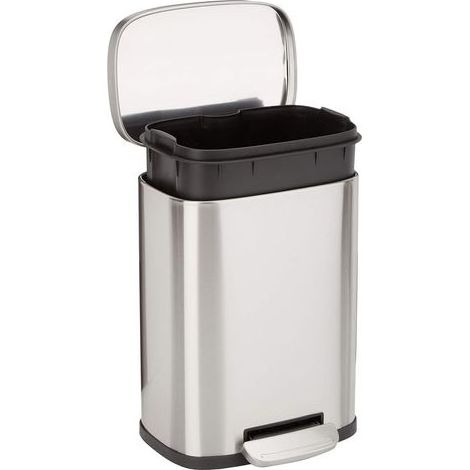 Mini Poubelle Rectangulaire Anti-trace, Pédale Fermeture Douce, Acier Inoxydable Brossé, Salles de Bain & Petits Espaces, 5L, Finition Nickel Satiné, 18,5cm x 21,6cm x 30,0cm (L x l x H) (1/5)