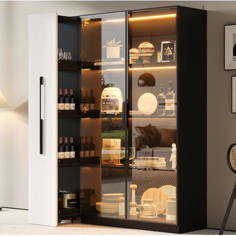 Vitrine LED 110,5 x 35 x 160 cm avec porte vitrée, tiroir latéral, noir et blanc DESVIAE (1/5)